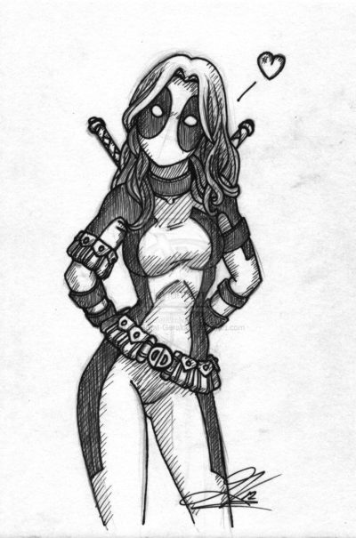 Female Deadpool, Heroine, Mercenary, Comedic, Anti-Hero Drawing