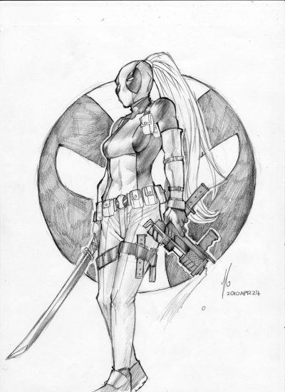 Female Deadpool, Heroine, Mercenary, Comedic, Anti-Hero Drawing