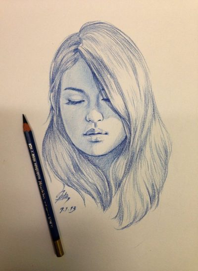 Female Face, Elegant Expression, Graceful Features, Feminine Beauty, Radiant Complexion Drawing