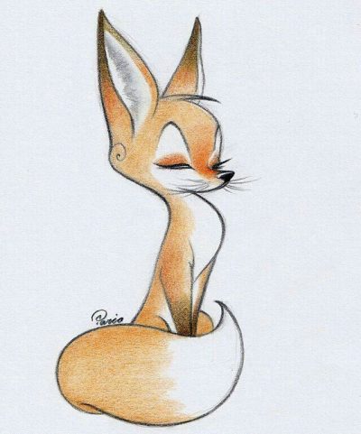 Fennec Fox, Small Size, Nocturnal Behavior, Large Ears, Desert Adaptation Drawing