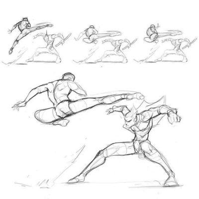 Figure Action Poses, Dynamic Movement, Energetic Forms, Expressive Stances, Athletic Positions Drawing