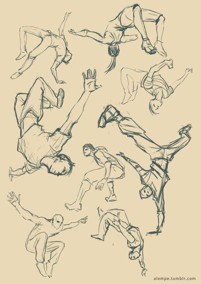 Action Pose, Energetic Position, Athletic Posture, Movement Expression, Dynamic Stance Drawing