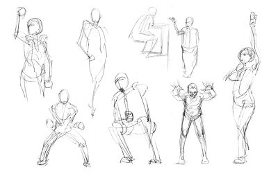 Figure Action Poses, Dynamic Movements, Athletic Gestures, Expressive Stances, Creative Angles Drawing