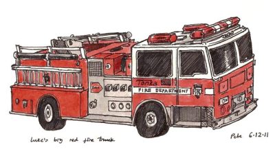 Fire Truck, Emergency Vehicle, Rescue Operation, Public Safety, Firefighter Equipment Drawing