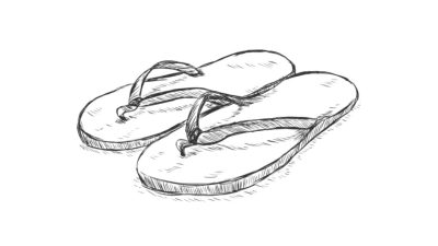 Flip Flops, Casual Style, Beach Accessories, Summer Footwear, Comfortable Sandals Drawing