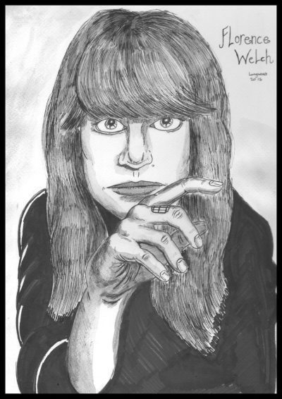 Florence Welch, Dramatic Performance, Poetic Lyrics, Ethereal Voice, Indie Rock Drawing