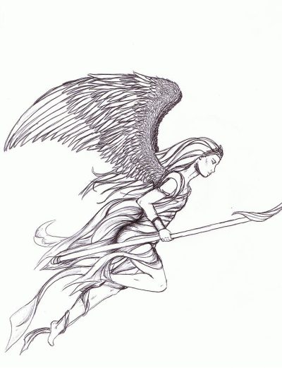 Flying Angel, Celestial Guide, Divine Messenger, Heavenly Protector, Soaring Guardian Drawing