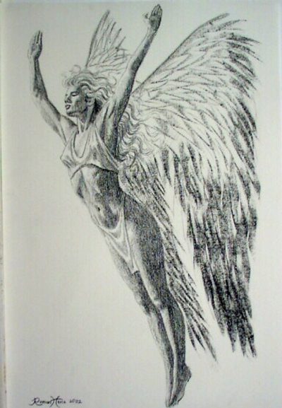 Flying Angel, Celestial Guide, Divine Messenger, Heavenly Protector, Soaring Guardian Drawing