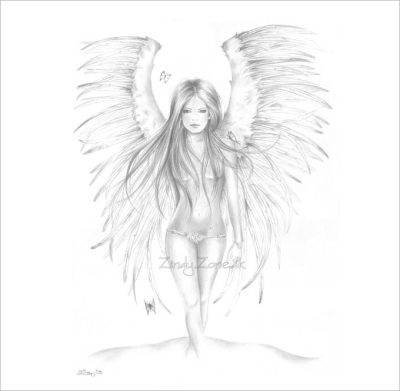 Flying Angel, Heavenly Guide, Ethereal Being, Soaring Spirit, Celestial Guardian Drawing