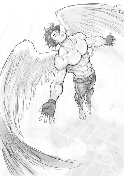 Flying Angel, Celestial Guide, Divine Messenger, Heavenly Protector, Soaring Guardian Drawing