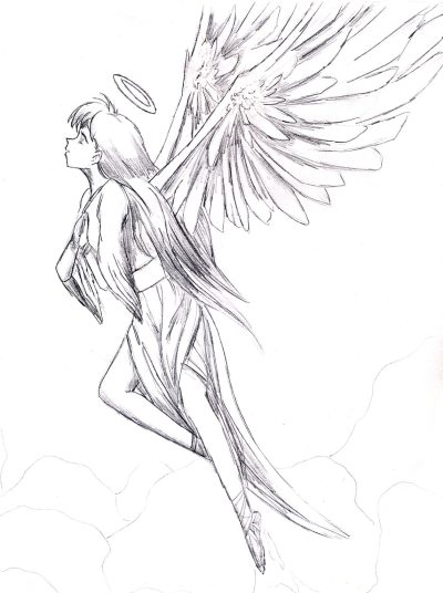 Flying Angel, Celestial Guide, Divine Messenger, Heavenly Protector, Soaring Guardian Drawing