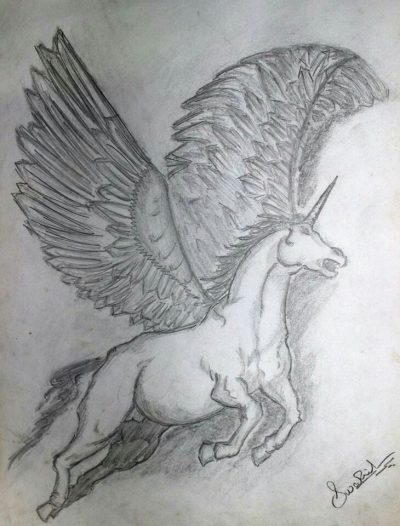 Flying Horse, Enchanted Flight, Majestic Journey, Soaring Dreams, Fantasy Adventure Drawing