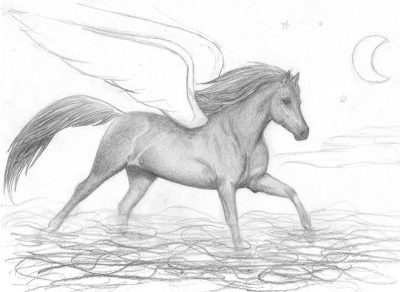 Flying Horse, Enchanted Flight, Majestic Journey, Soaring Dreams, Fantasy Adventure Drawing