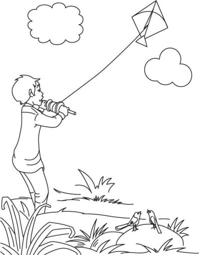 Flying Kite, Joyful Outdoors, Colorful Tails, Breezy Skies, Childlike Wonder Drawing