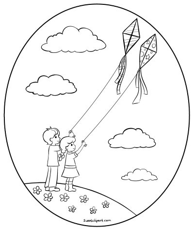 Flying Kite, Joyful Outdoors, Colorful Tails, Breezy Skies, Childlike Wonder Drawing