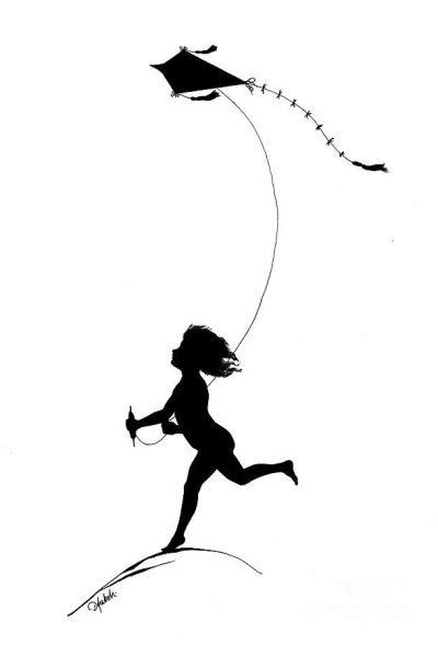 Flying Kite, Soaring High, Colorful Streamers, Joyful Moments, Gentle Breeze Drawing