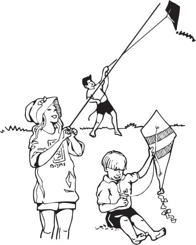 Flying Kite, Soaring High, Colorful Tails, Joyful Moments, Breezy Days Drawing