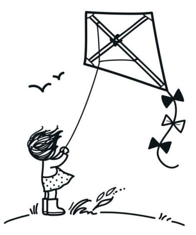 Flying Kite, Soaring High, Joyful Play, Colorful Tails, Gentle Breeze Drawing