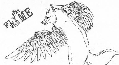 Flying Wolf, Majestic Creature, Soaring Predator, Agile Beast, Sky Hunter Drawing