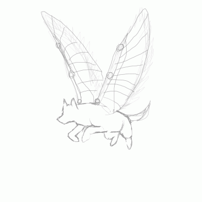 Flying Wolf, Majestic Creature, Soaring Predator, Agile Beast, Sky Hunter Drawing