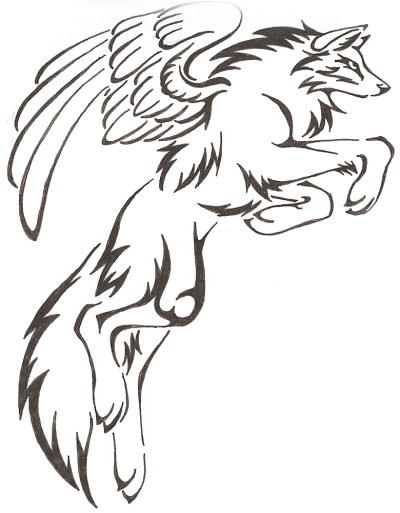 Flying Wolf, Aerial Beast, Soaring Canine, Skybound Predator, Majestic Hunter Drawing