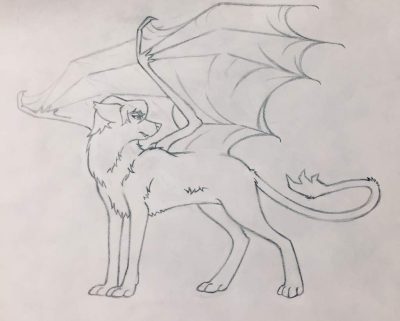 Flying Wolf, Majestic Creature, Soaring Predator, Agile Beast, Sky Hunter Drawing