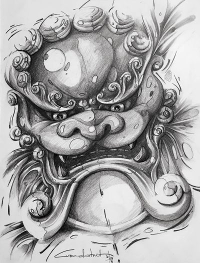 Foo Dog, Mythical, Asian, Guardian, Sculpture Drawing