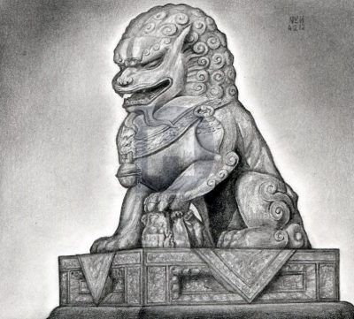 Foo Dog, Chinese, Guardian, Mythical, Sculpture Drawing