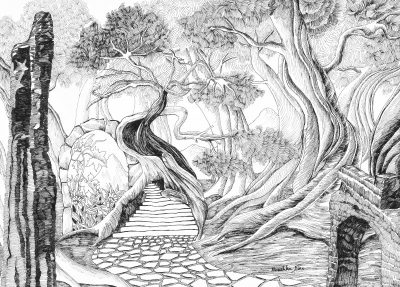 Garden, Serenity, Sanctuary, Nature, Blooming Drawing