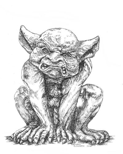 Gargoyle, Architectural Ornament, Mythical Creature, Stone Sentinel, Gothic Icon Drawing