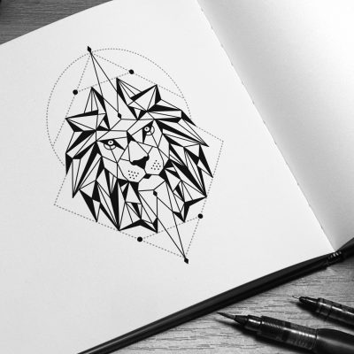 Geometric Lion Face, Abstract Design, Polygonal Style, Creative Geometry, Animal Art Drawing