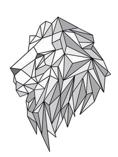 Geometric Lion Face, Animal Art, Modern Illustration, Abstract Design, Polygonal Style Drawing