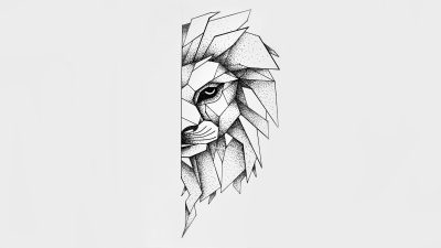 Geometric Lion, Polygonal Design, Modern Aesthetics, Animal Sculpture, Abstract Art Drawing