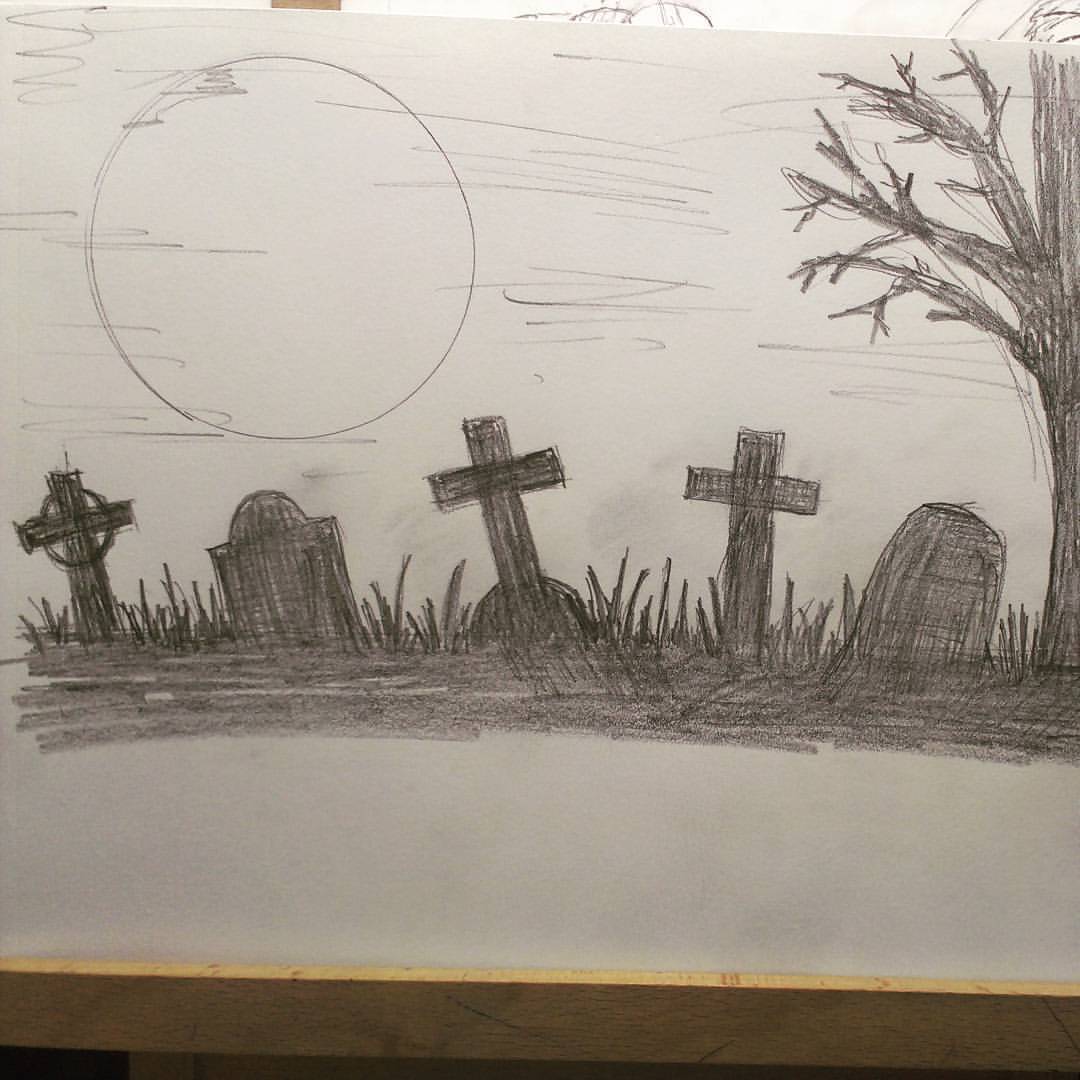 Grave Drawing Hand Drawn Sketch