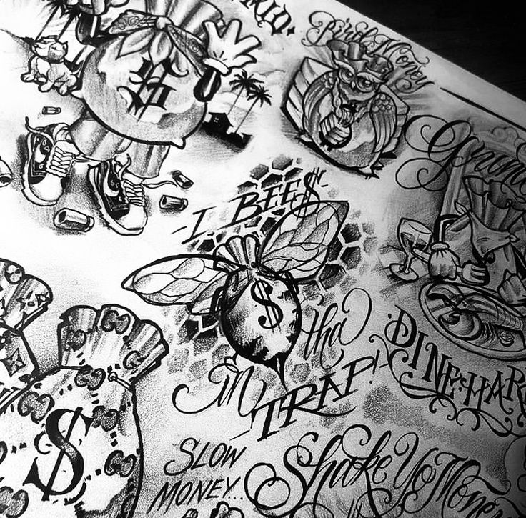 Hood Money Tattoo Drawing Detailed Sketch