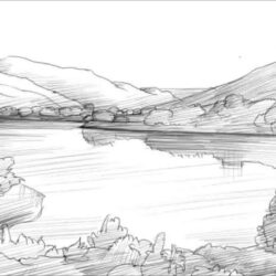 Lake Drawing Realistic Sketch