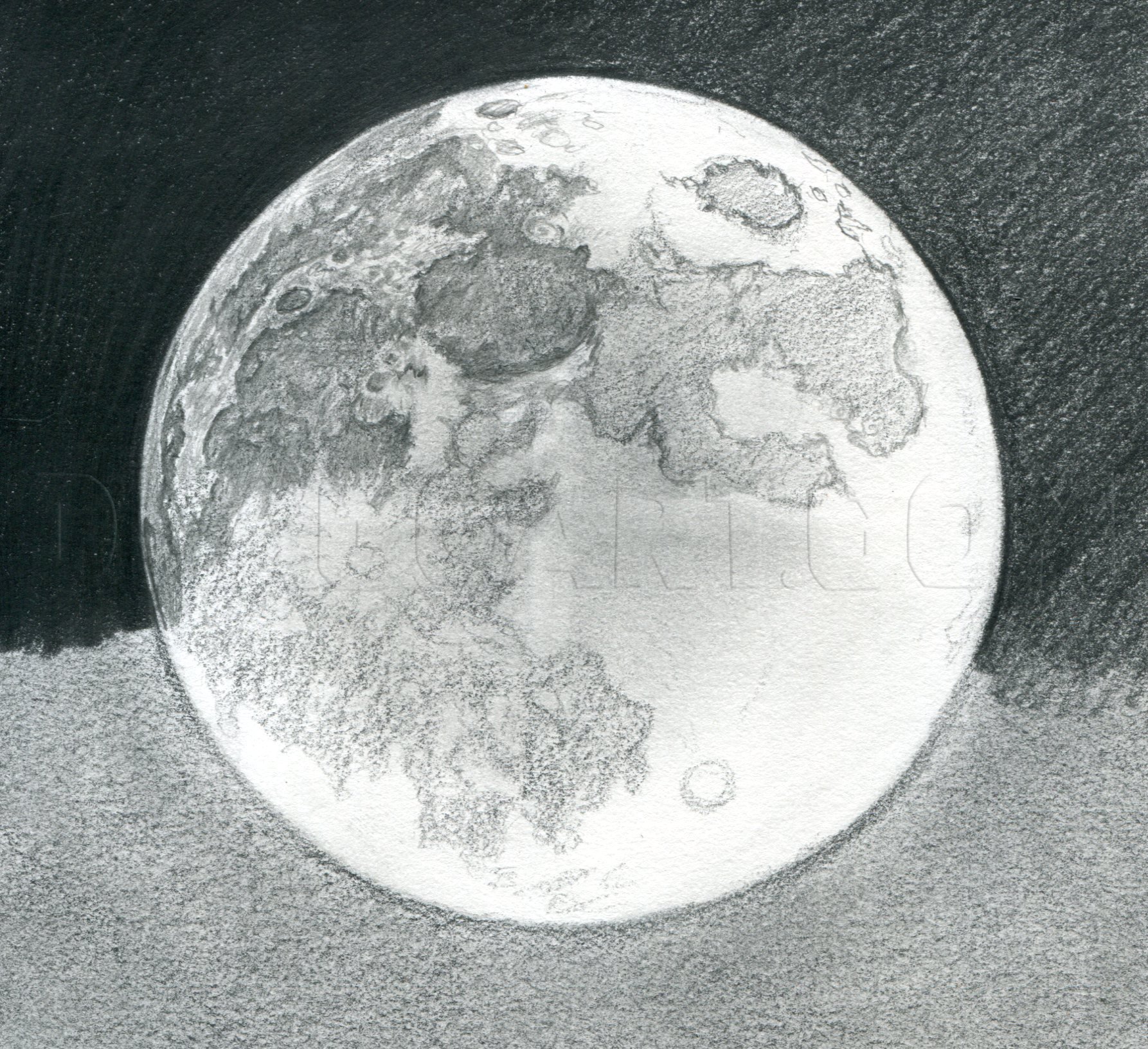 Moon Drawing Detailed Sketch