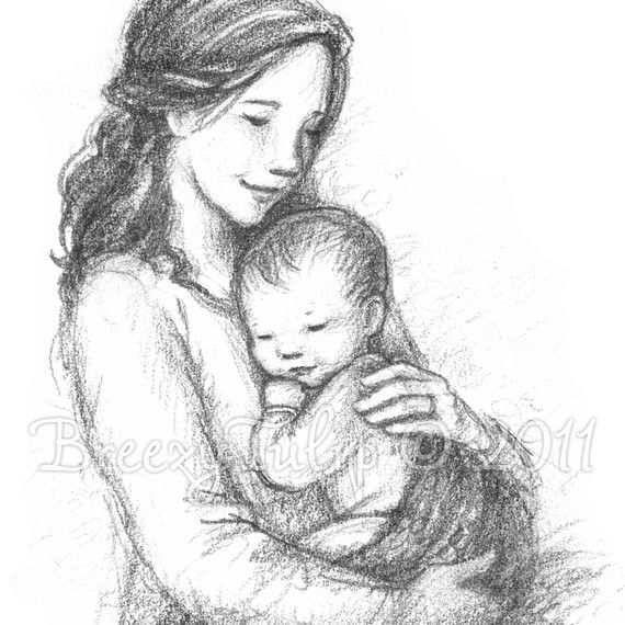 Mother and Child Drawing Artistic Sketching