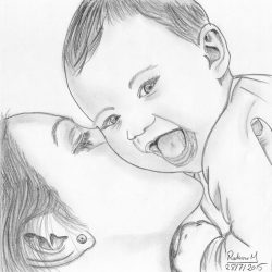 Mother and Child Drawing Detailed Sketch