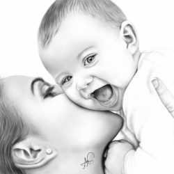 Mother and Child Drawing Hand drawn Sketch