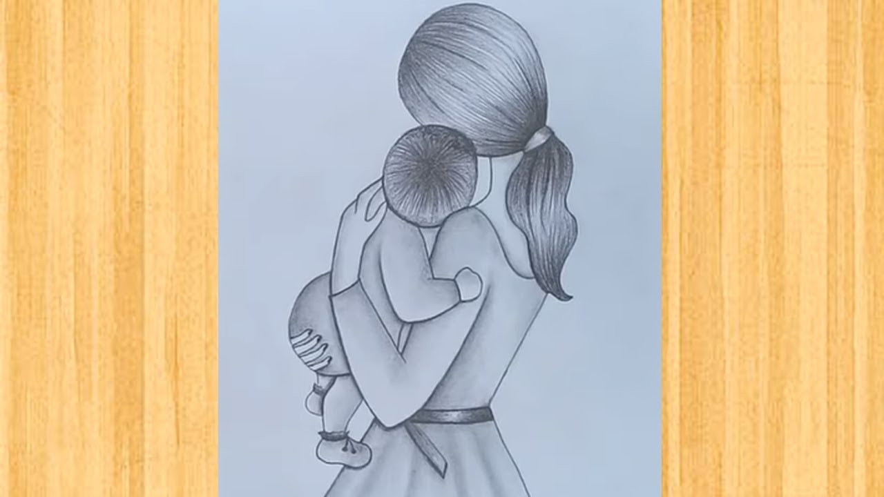 Mother and Child Drawing Hand drawn