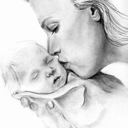 Mother and Child Drawing Professional Artwork