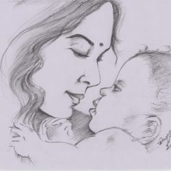 Mother and Child Drawing Realistic Sketch