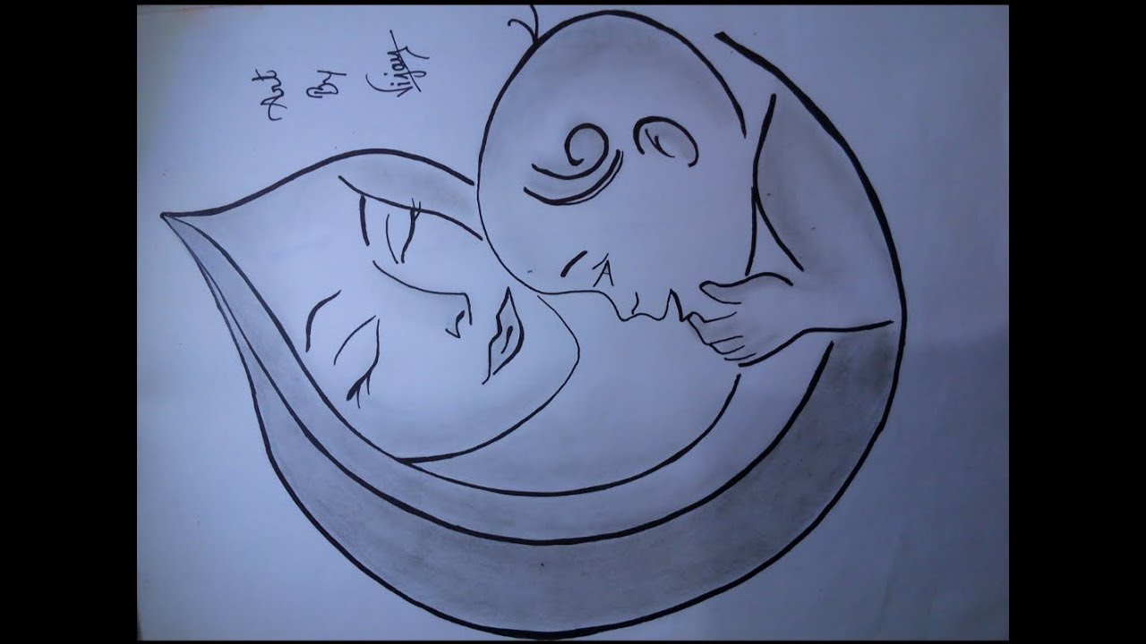 Mother and Child Drawing Sketch