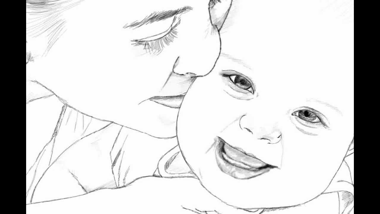 Mother and Child Drawing Stunning Sketch