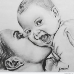 Mother and Child Drawing Unique Art