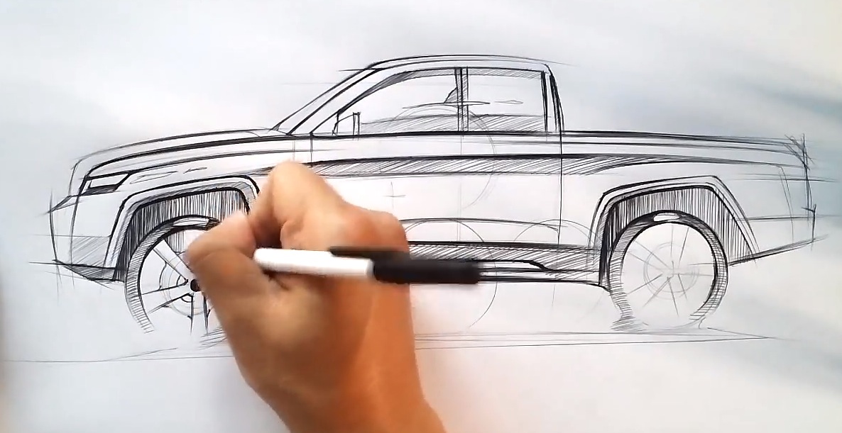 Pickup Truck Drawing Hand drawn Sketch