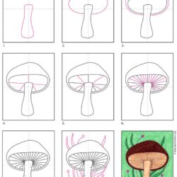 Realistic Mushroom Drawing Sketch