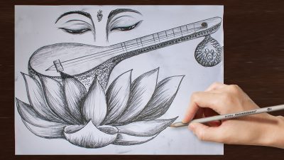 Saraswati, Music, Art, Wisdom, Knowledge Drawing