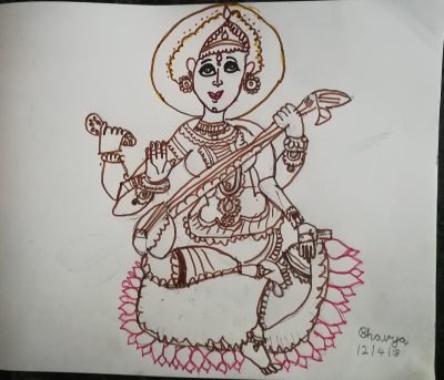 Saraswati, Music, Art, Wisdom, Knowledge Drawing